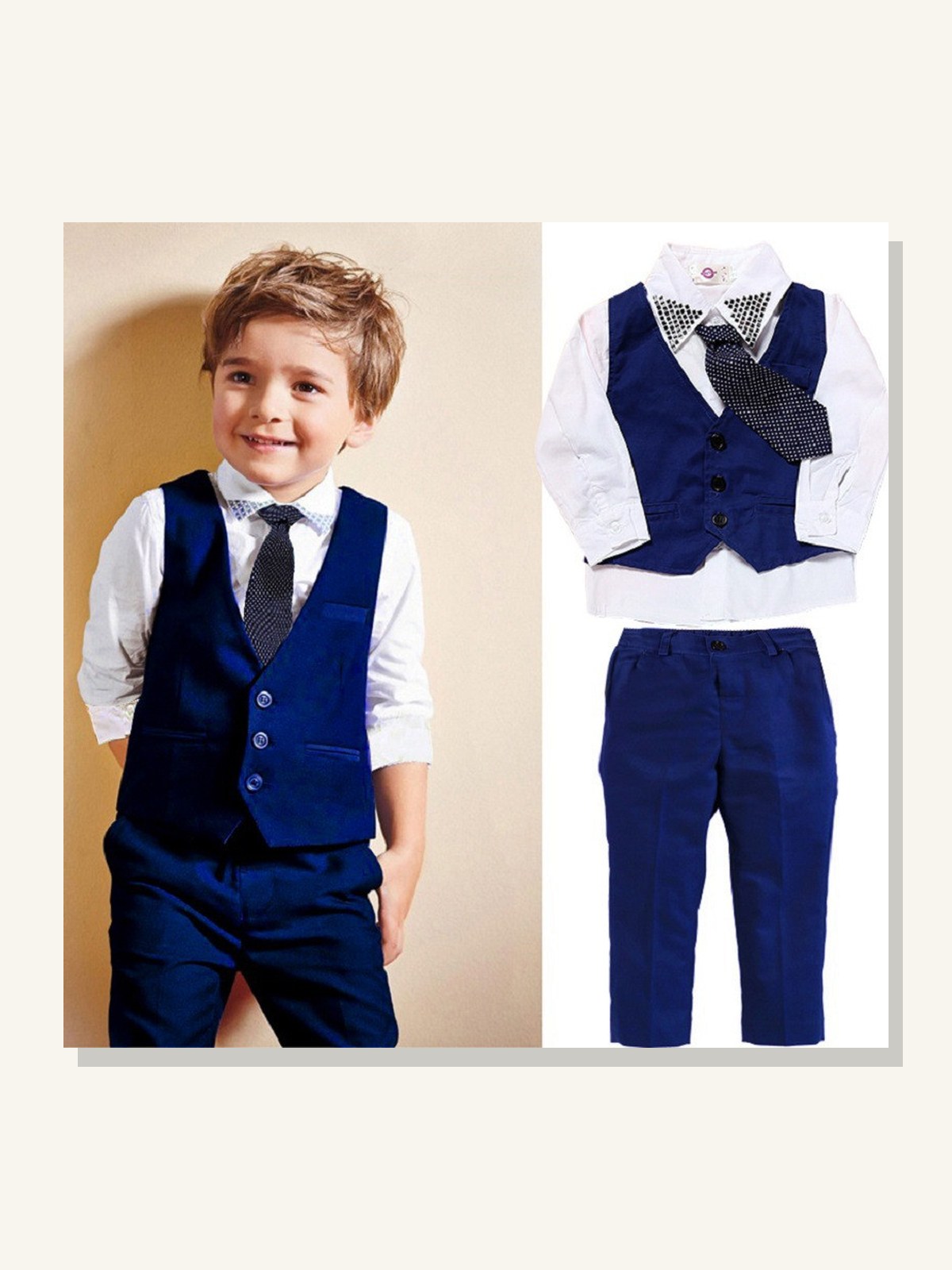 Boys Gentleman Vest Suit Set solid studio product photo for Velvet Souq UAE