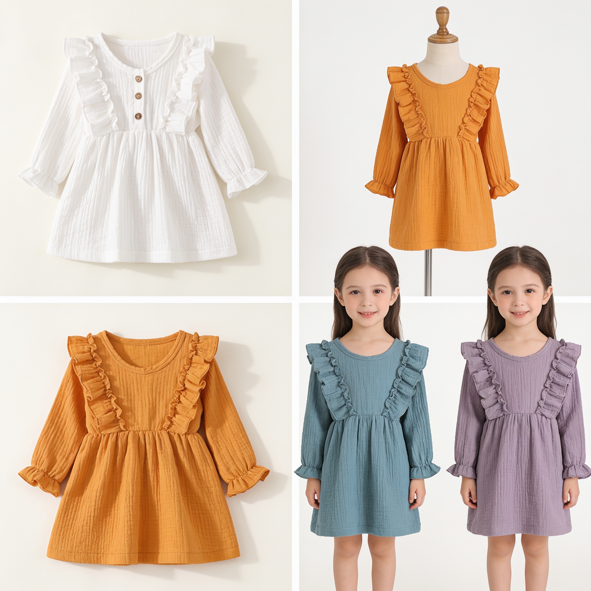 Girls Cotton Everyday Dress solid studio product photo for Velvet Souq UAE