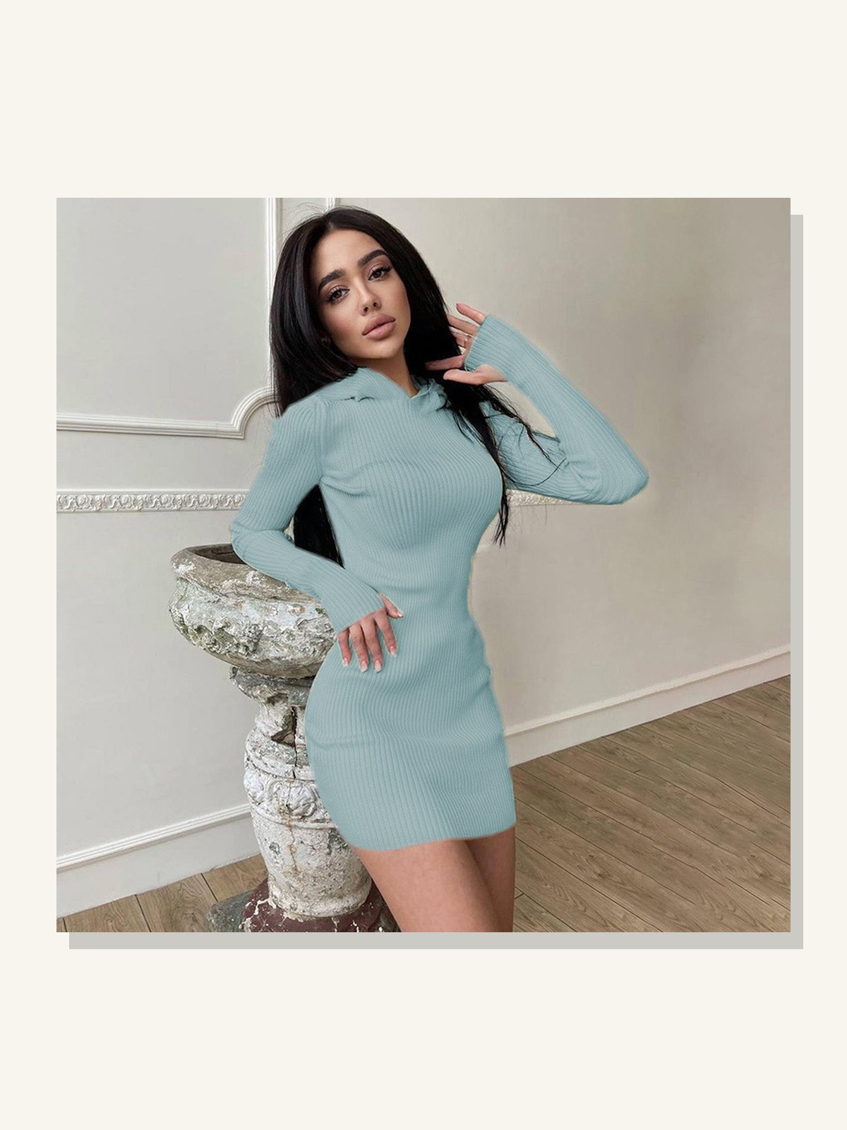 Hooded Long-Sleeve Woolen Dress gallery image