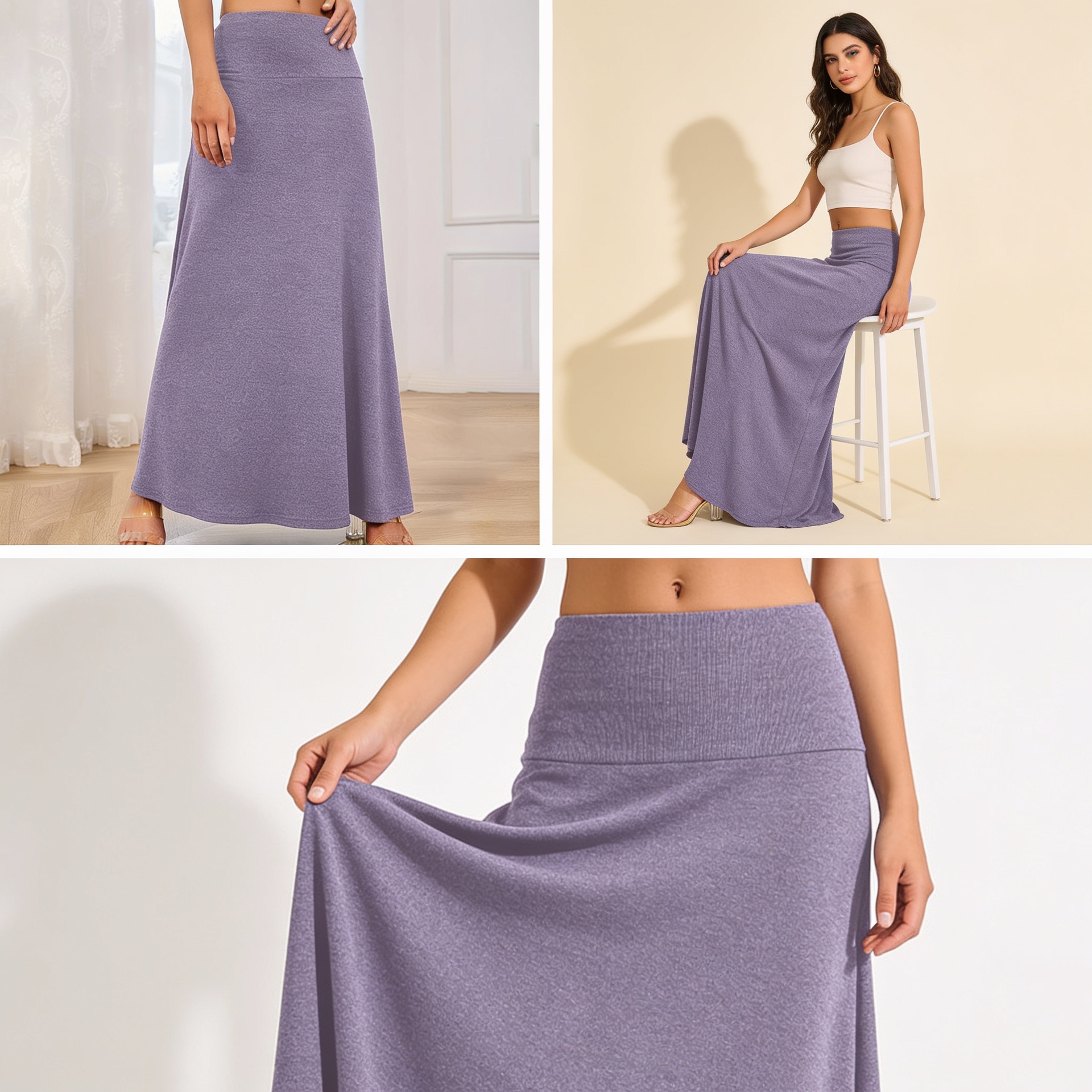 Knitted Solid Midi Skirt solid studio product photo for Velvet Souq UAE