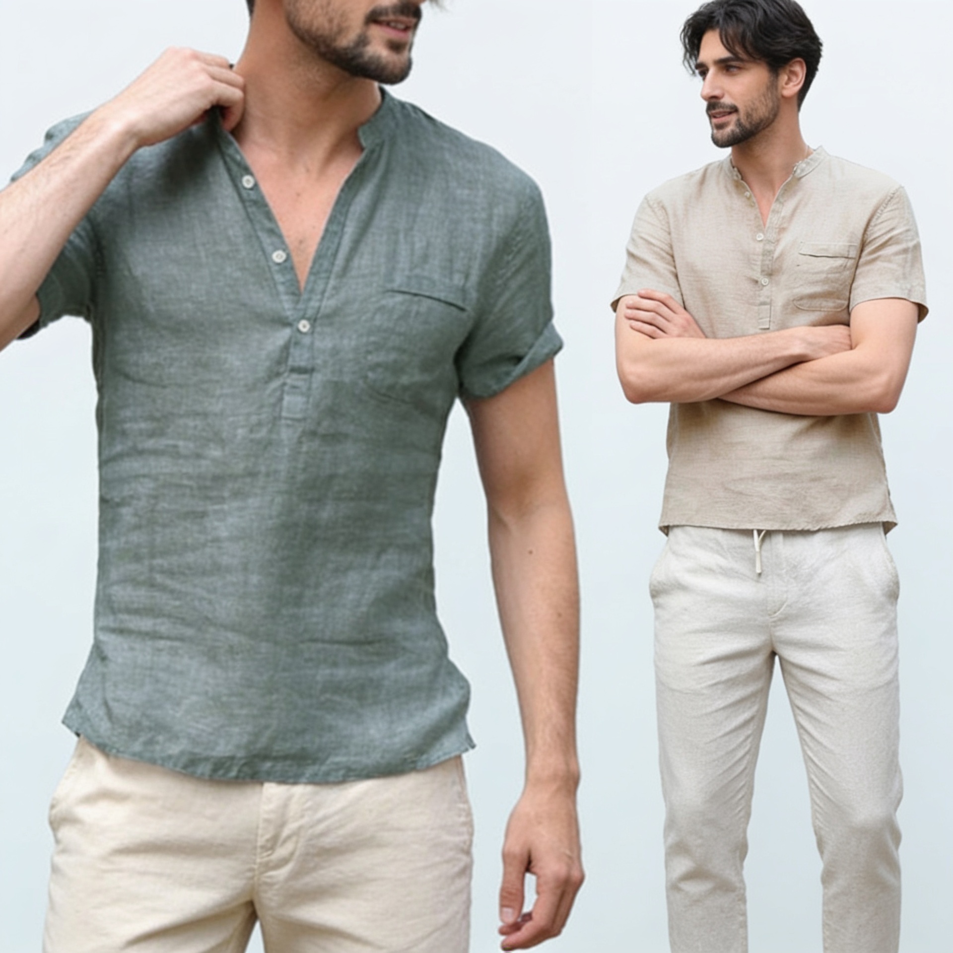 Men’s Linen V-Neck Beach Shirt gallery image