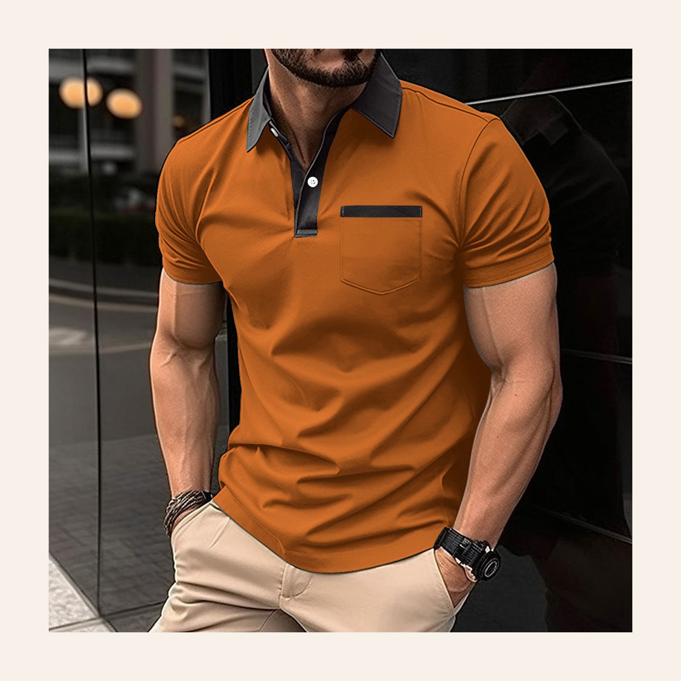 Gents Lapel Fashion Slim Pocket Short-Sleeved T-Shirt Polo Shirt clean ecommerce product photo for Velvet Souq UAE