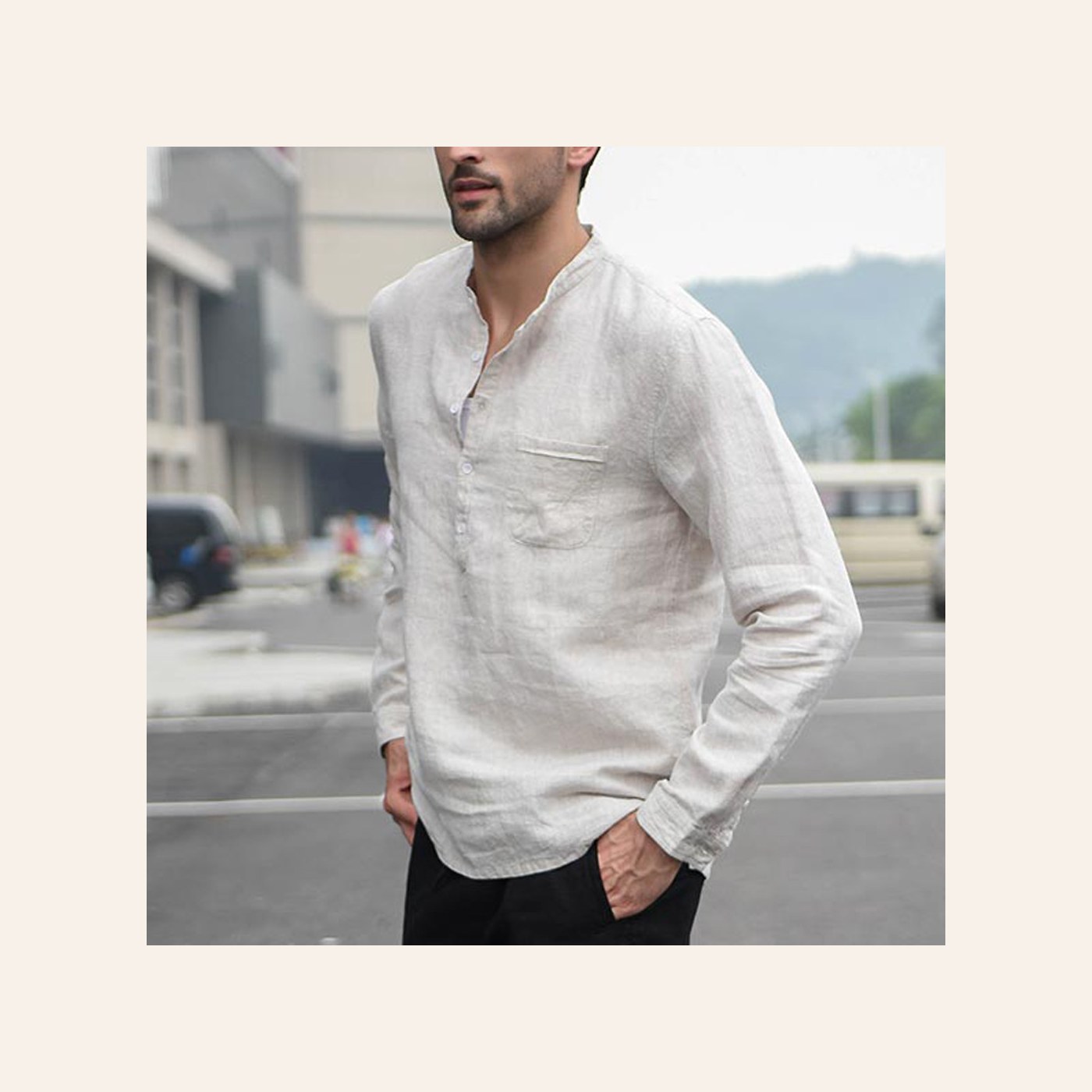Gents Vintage White Shirt Button Linen Shirts gallery image