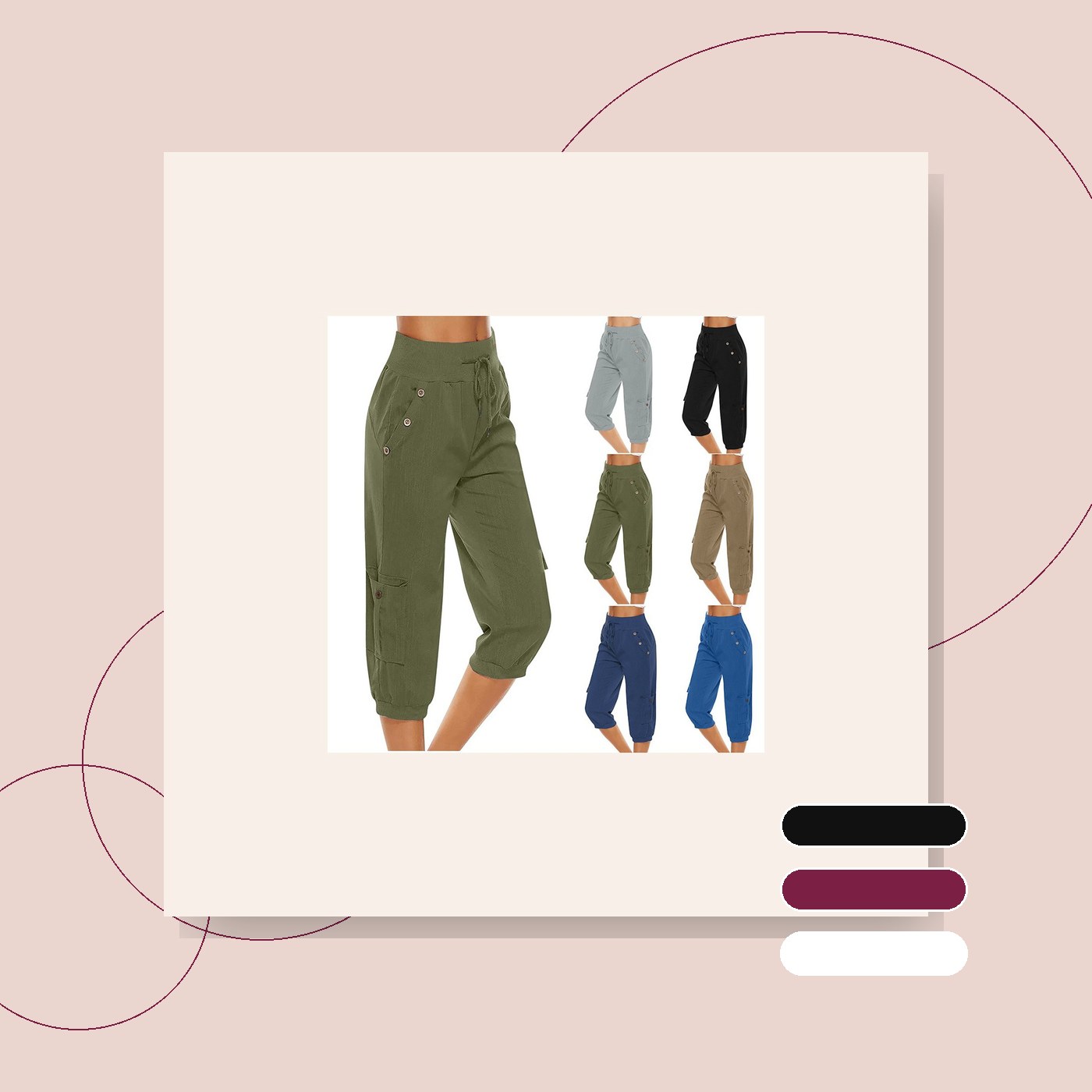 Ladies Cropped Pants Cotton Linen Cargo Pocket Everyday gallery image