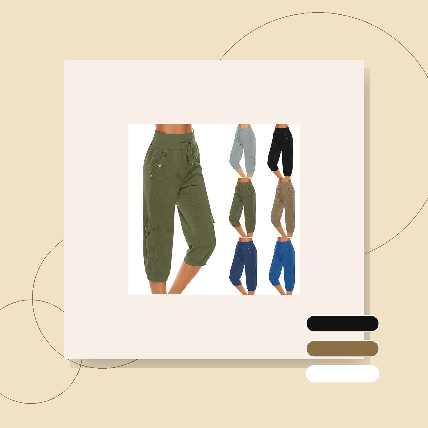 Ladies Cropped Pants Cotton Linen Cargo Pocket Everyday gallery image