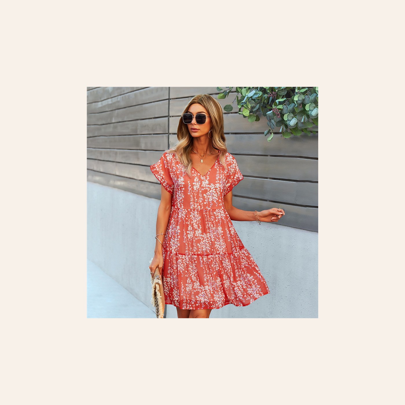 Ladies Ruffle Loose Short Dress Summer Chiffon Dress gallery image